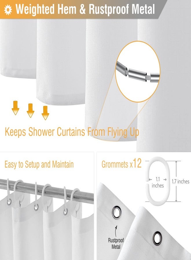 BTTN ستارة حمام طويلة جدًا من BTTN، مقاس 72 × 96 بوصة، طقم ستارة حمام من قماش الكتان المتين ذو ملمس رائع مع 12 خطافًا بلاستيكيًا، ستائر حمام كبيرة كلاسيكية من قماش البوليستر للحمام، لون أبيض - Image 5